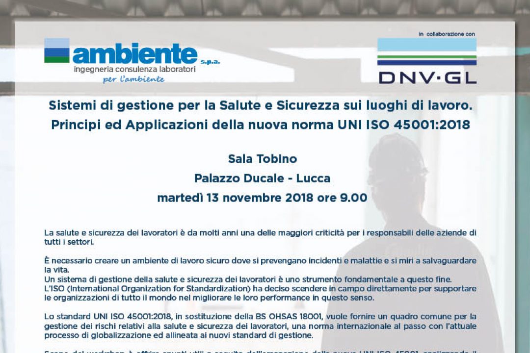 Il programma del Workshop dedicato alla nuova norma UNI ISO 45001:2018